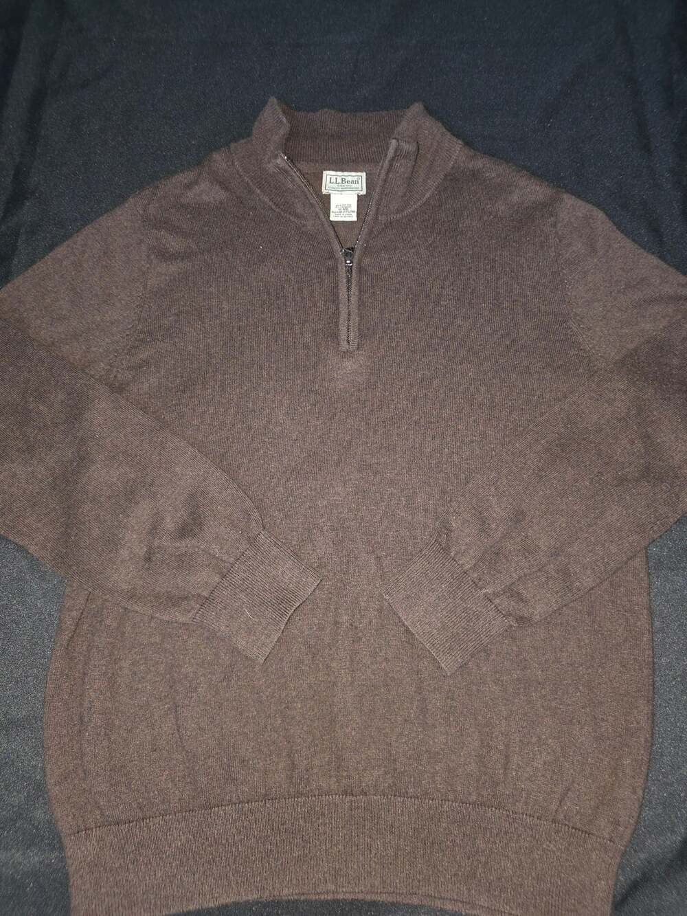LL Bean Brown 1/4 Zip Cotton Cashmere Mock Neck Sweater M-REG
